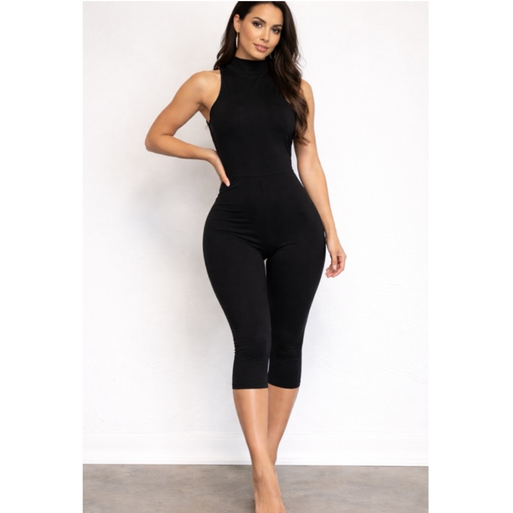 Women’s Black Sleeveless Jumpsuit with High Neckline Size Small- Wild Fable
